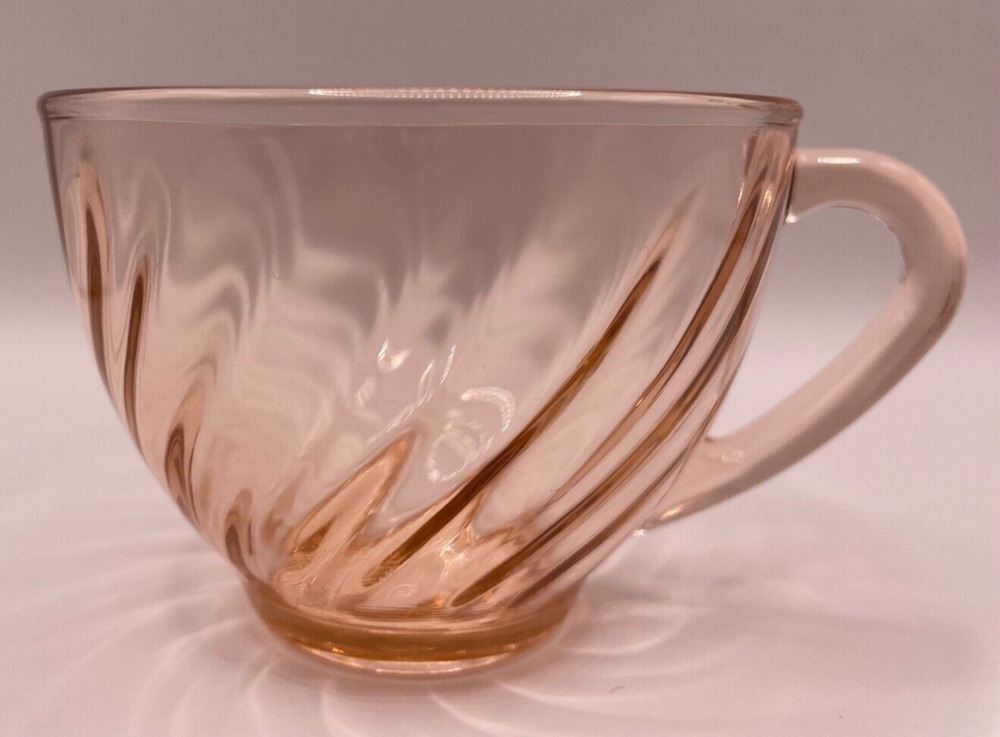 Vintage Arcoroc France Rosaline Pink Depression Glass Swirl Tea Cup Set of 4